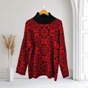 United Colors Of Benetton Vintage Red and Black Women's Sweater Size Large